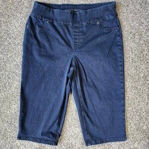 Chico's Pedal Pusher | Capri‎ Pants | Womens 1| Blue Perfect Stretch Pull-On EUC